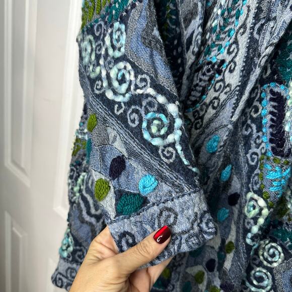 ANU Echo Sapphire BLUE FLORAL Embroidered Wool Jacket MEDIUM - Picture 5 of 10